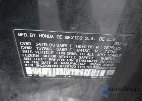 2015 Honda Fit Ex/Ex-L z USA, uszkodzony, nr VIN 3HGGK5H89FM728150